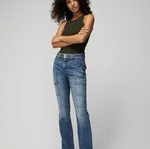 White House Black Market Jeans High Rise Boot Cut Size 8 with Gold Accent Belt